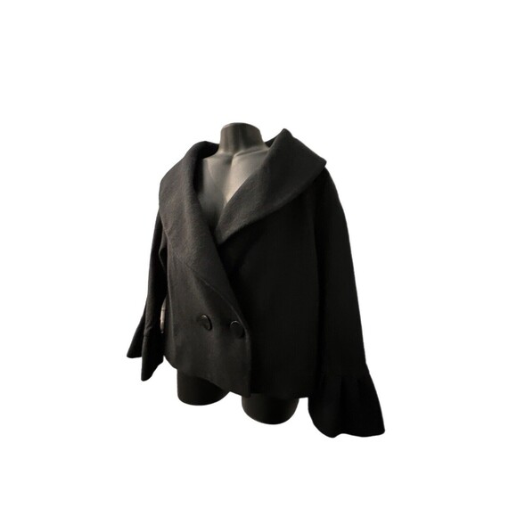 Thalian Xtact Women's Jacket Black Wool Blend Turkey M Bell Sleeves Wide Collar - Picture 3 of 9